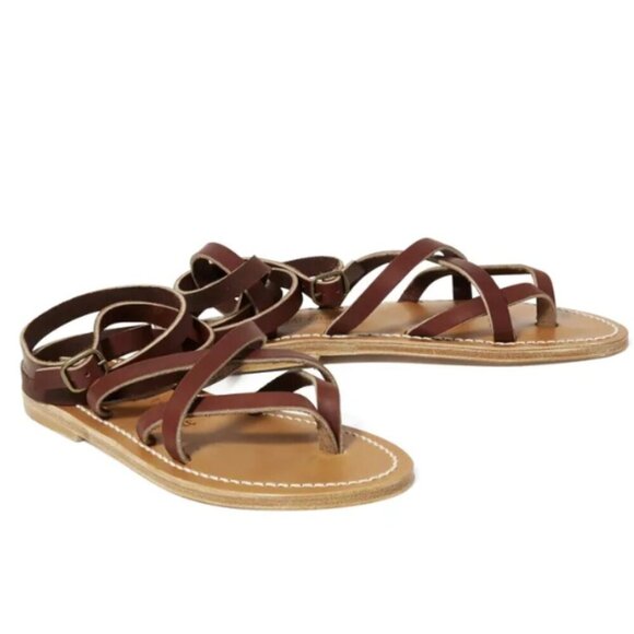 K Jacques Brown Zenobie Leather Wrap Flat Gladiator Sandals - 35/5 🇫🇷 - Picture 7 of 8